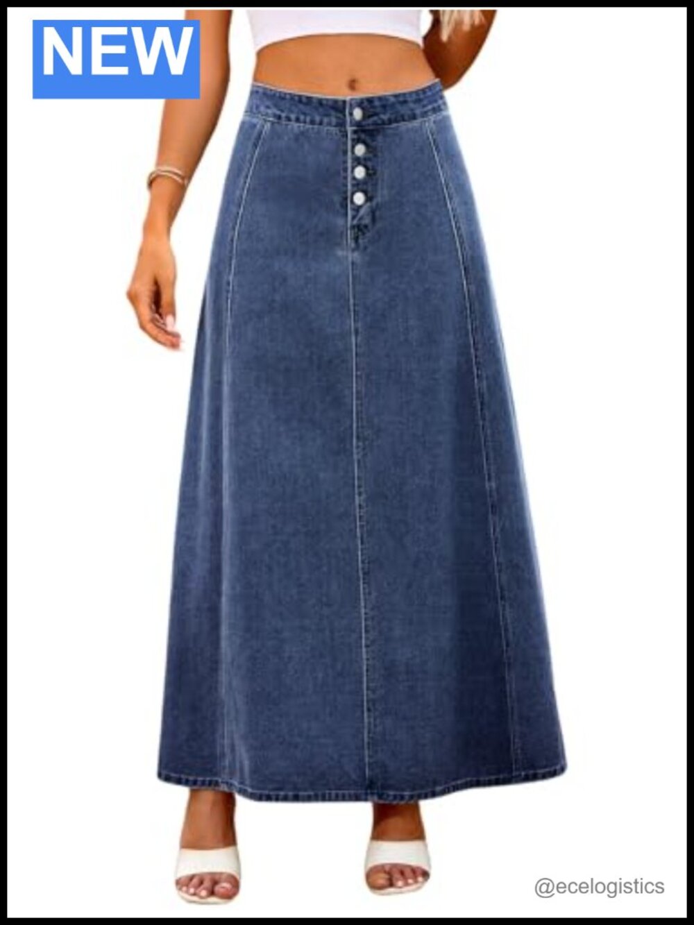 High Waist A-Line Jean Skirt Maxi Denim Skirt with Pockets